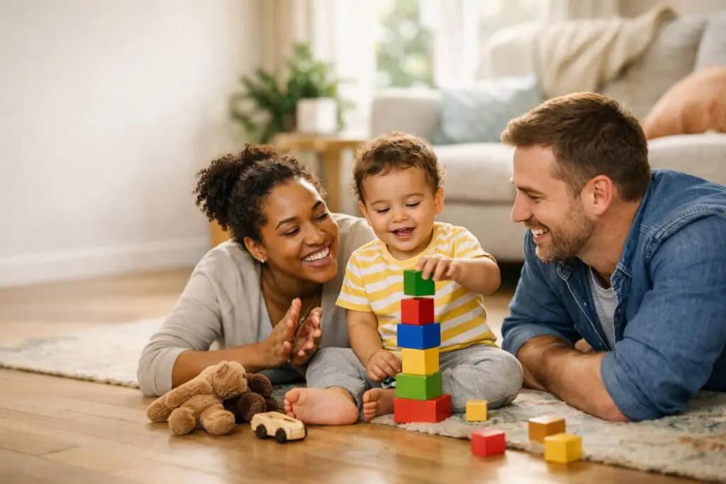 Toddler with family