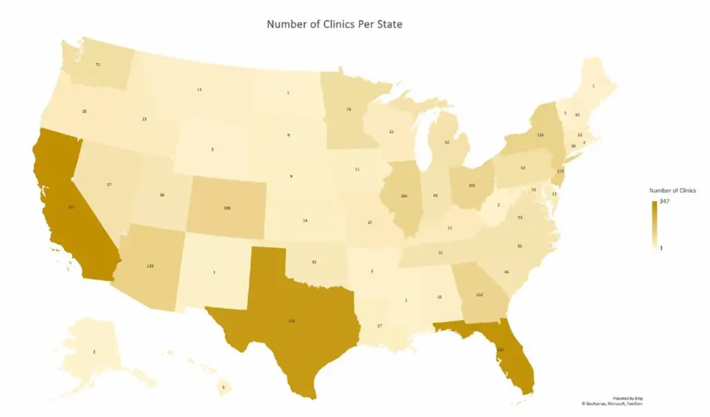 map of stem cells clinics in the USA