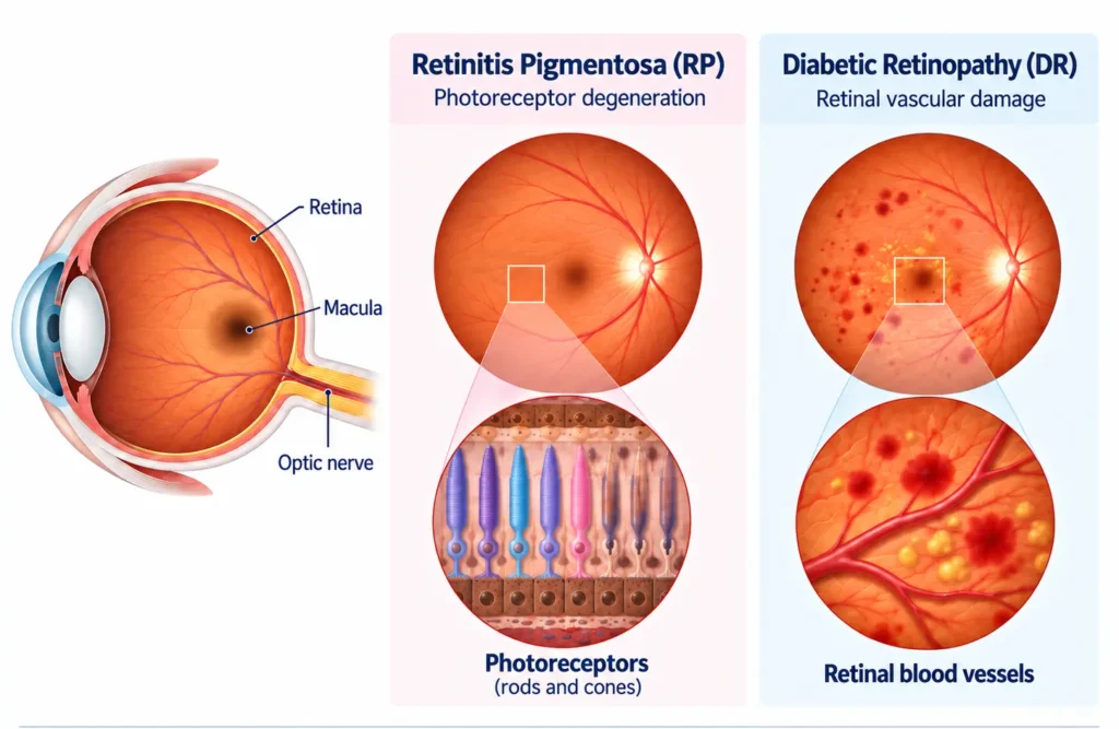 Retinitis pigmentosa and diabetic retinopathy retinal anatomy